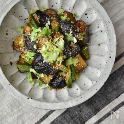 【油大さじ1】冷めても美味しい♪なすとオクラの香味和え