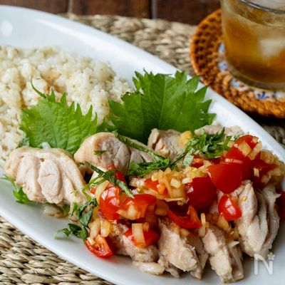 【炊飯器で】塩こんぶごはん＆トマト玉ポン酢蒸し鶏