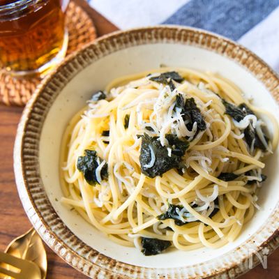 レンジで簡単!しらすと海苔のパスタ