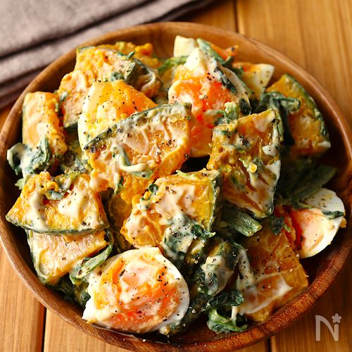 レンジで簡単!【かぼちゃとほうれん草のデリ風サラダ】