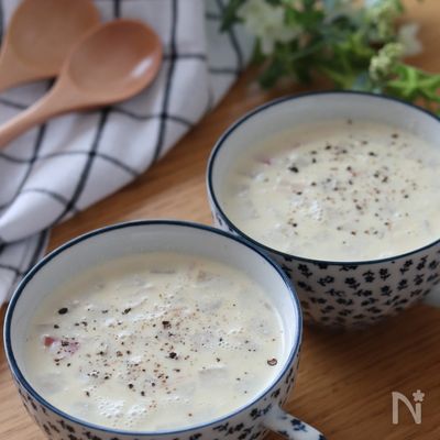 6分で完成！ポカポカ温まるぅ～♡大根とベーコンの豆乳スープ
