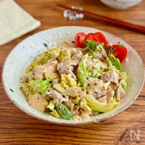 コクうま【春キャベツと豚しゃぶのごまだれ和え】