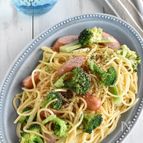 【ブロッコリーとウインナーのめんつゆマヨパスタ】おつまみにも