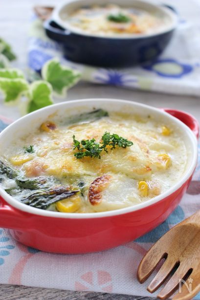 小松菜とキャベツのグラタン