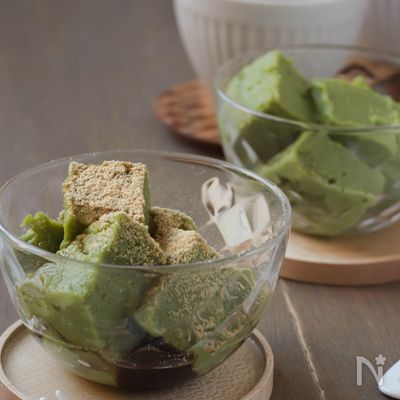 片栗粉でもっちり♪抹茶ミルクわらびもち