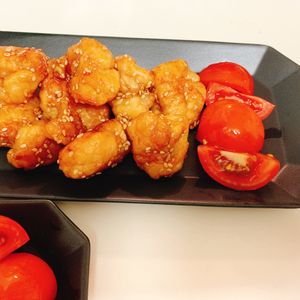 りんの作ってみた!投稿(油は大さじ2♪むね肉で作る♪『揚げない鶏唐の甘酢ごまあえ』)