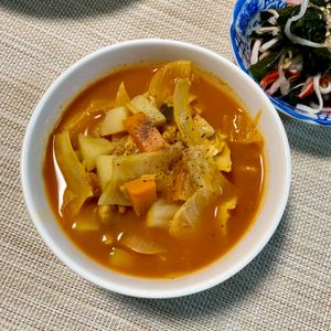 あおいの作ってみた!投稿(【食べるスープ】野菜ジュースで簡単！具だくさんミネストローネ)