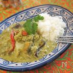 木耳とカボチャと茄子生姜グリーンカレー
