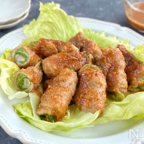 シャキシャキレタスの肉巻き【濃厚ごま味噌コチュジャンだれ】
