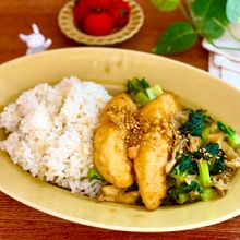 生姜香る♡ささみと小松菜の甘辛丼【ワンパン・栄養満点】