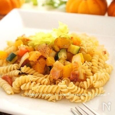 15miカボチャ具沢山のロティー二パスタ
