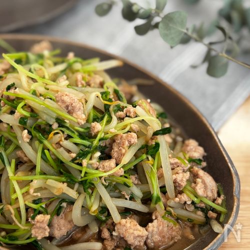【箸が止まらない！】豆苗とひき肉のオイスター炒め