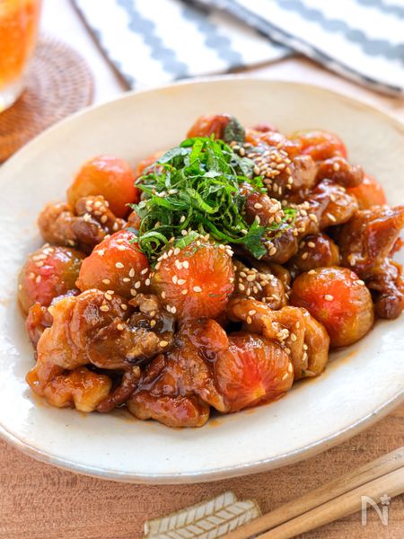 豚こまと湯むきトマトの酢豚風
