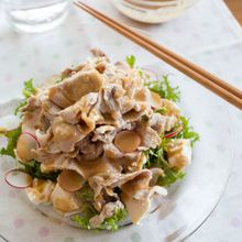 『豆腐とわさび菜の豚しゃぶサラダ』＃ボリューム＃ごまドレ