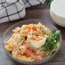 激旨ドレッシング♡かにかまと半熟卵のオイマヨ粒マスサラダ