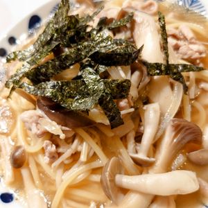 プイプイモルンの作ってみた!投稿(【豚肉ときのこの和風スープパスタ】パスタ好きの夫が絶賛！)