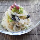 豆乳ソースでわかめの葛きりパスタ
