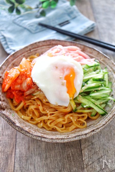 中華めんでビビン麺♩韓国風！甘辛！冷たい麺！麺を和えるだけ