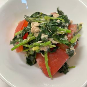 (・∀・)コロンの作ってみた!投稿(さっぱり副菜！モロヘイヤとトマトとツナの白だしレモン和え)