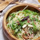 ベーコンきのことたっぷり水菜のペペロンチーノ
