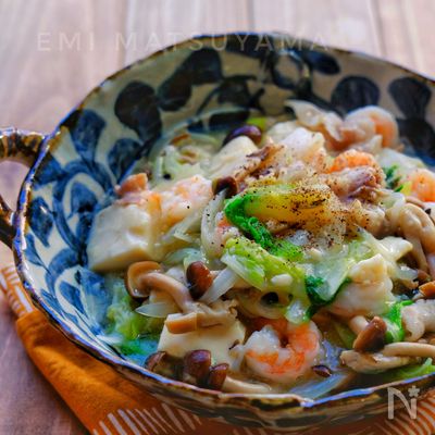 *豚肉とむき海老と白菜うま塩とろみ煮*無水調理