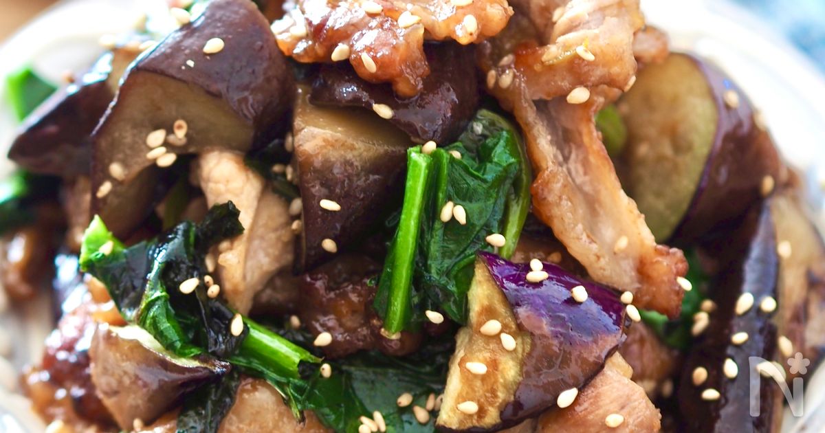 ご飯がもりもり進む！【茄子とほうれん草の豚こま甘酢炒め】