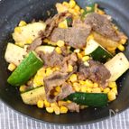 美肌にも！牛肉とうもろこしズッキーニのオイマヨガーリック