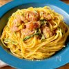 ワンパン10分！【とろとろ卵とソーセージのパスタ】