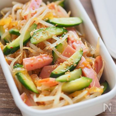 中華風もやしサラダ。さっぱりヘルシー、給食の味。