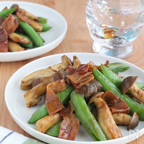 焼肉のたれで！スナップエンドウとしめじのカレー炒め