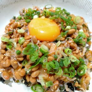 こなつの作ってみた!投稿(やみつき丼！キムチ納豆どんぶり 大葉とじゃこと卵入り！)
