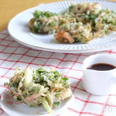 豆苗と竹輪のカリもち♪かき揚げ