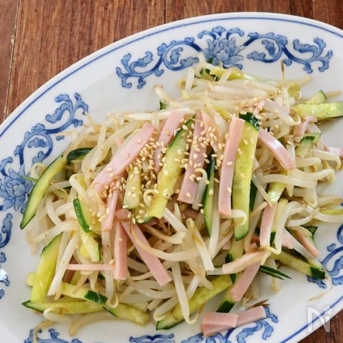 【レンジで簡単】もやしとハムきゅうりの中華サラダ