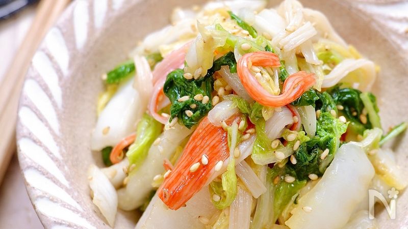 白菜で簡単副菜 白菜とかにかまのごまポン酢サラダ By Rinaty りなてぃ レシピサイト Nadia ナディア プロの料理家のおいしいレシピ