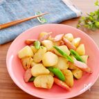 「うどんスープ」でスナップえんどうのジャーマンポテト風