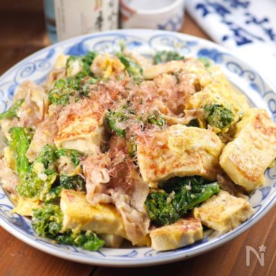 ほろ苦い春の味🌸菜の花と豆腐のチャンプルー😋