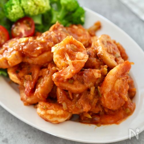 食感が楽しい♩【海老と蓮根のチリソース】
