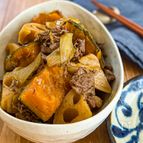 レンジで時短《かぼちゃと蓮根♡肉じゃが風》