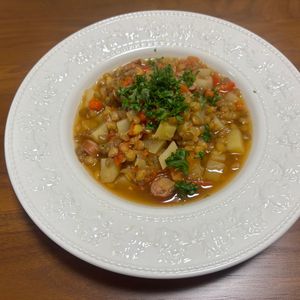 こむぎの作ってみた!投稿(スペイン風【レンズ豆とじゃがいものスープ】これ一品で満足♪)