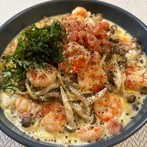 楽ラク手抜キッチン🐶🐾の作ってみた!投稿(【海老ときのこの明太クリームパスタ】海老と明太子の旨みぎゅっ)