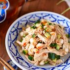 レンチンおつまみ【新玉ねぎときゅうりで和えたよだれ鶏風】