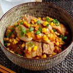 『コーンと豚バラの甘辛丼』夢中でかき込むうまさ。