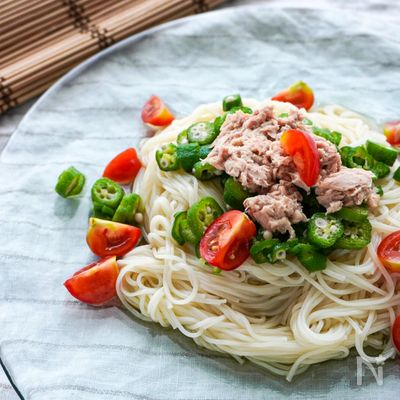 【家族を労わる】トマトとオクラのツナマヨ素麺