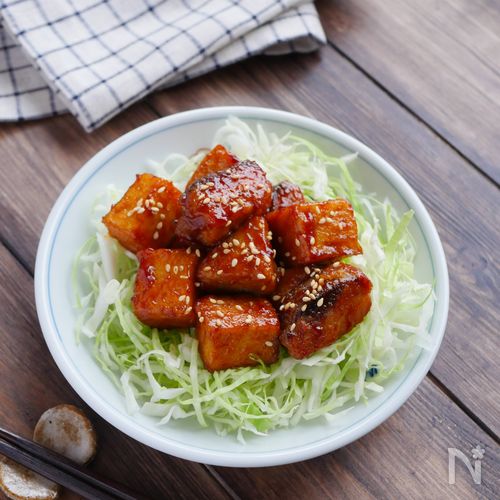 お魚と厚揚げのケチャップソース和え|思い出の給食メニュー♪
