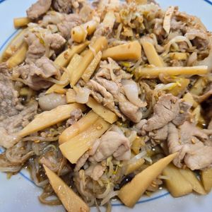 447588の作ってみた!投稿(10分で爆速おかず♪【豚こまたけのこもやしのスタミナ炒め】)