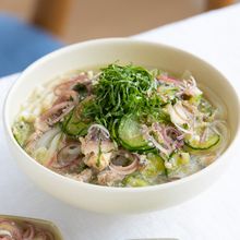 さば缶で簡単!薬味たっぷり冷や汁風うどん