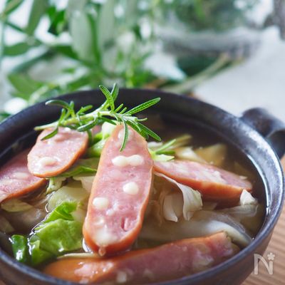 【レンジで簡単】ウインナーとキャベツのレンチンスープ#時短