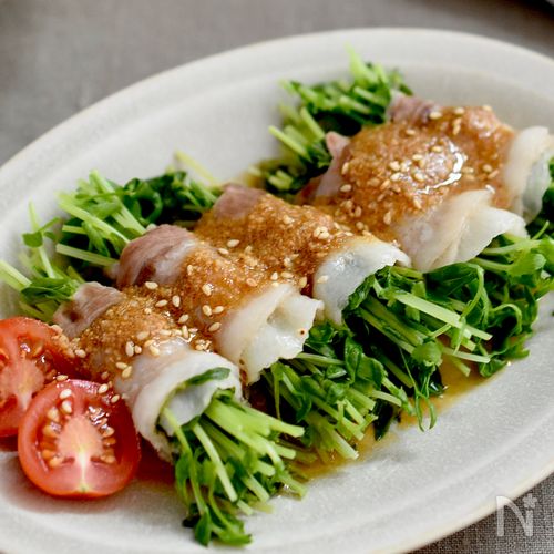 【レンチン６分】タレが美味しい！豆苗の肉巻き