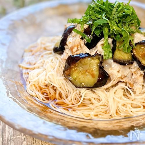 豚しゃぶナスの梅和えそうめん