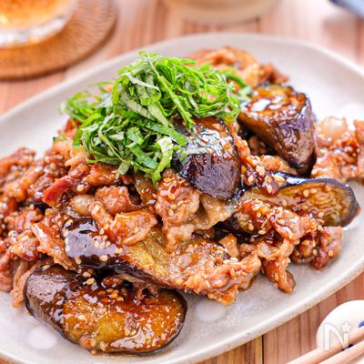 【豚こまとなすのごま照り焼き】生姜香る甘辛おかず♡